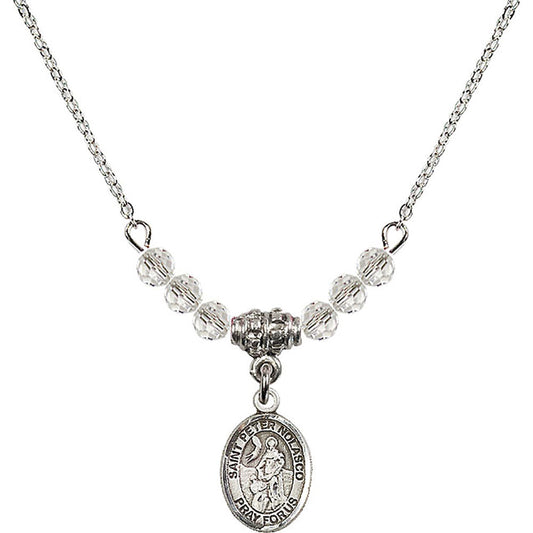 Sterling Silver Saint Peter Nolasco Birthstone Necklace with Crystal Beads - 9291