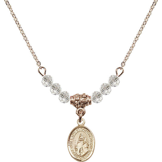 14kt Gold Filled Our Lady of Consolation Birthstone Necklace with Crystal Beads - 9292