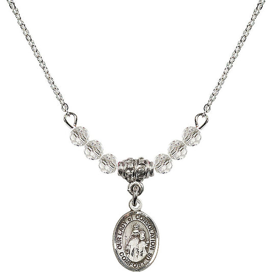 Sterling Silver Our Lady of Consolation Birthstone Necklace with Crystal Beads - 9292
