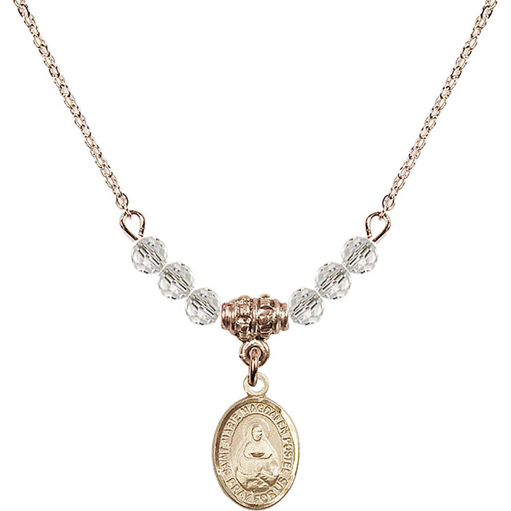 14kt Gold Filled Saint Marie Magdalen Postel Birthstone Necklace with Crystal Beads - 9294