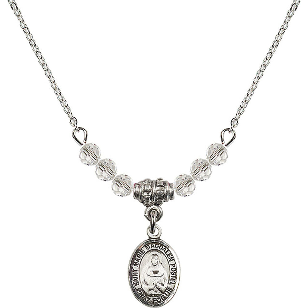 Sterling Silver Saint Marie Magdalen Postel Birthstone Necklace with Crystal Beads - 9294