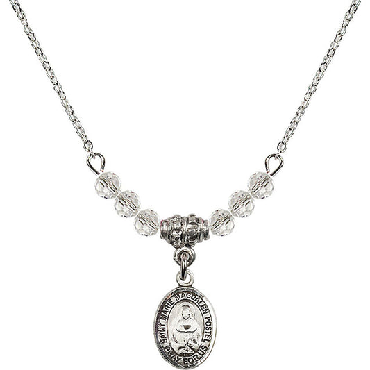 Sterling Silver Saint Marie Magdalen Postel Birthstone Necklace with Crystal Beads - 9294