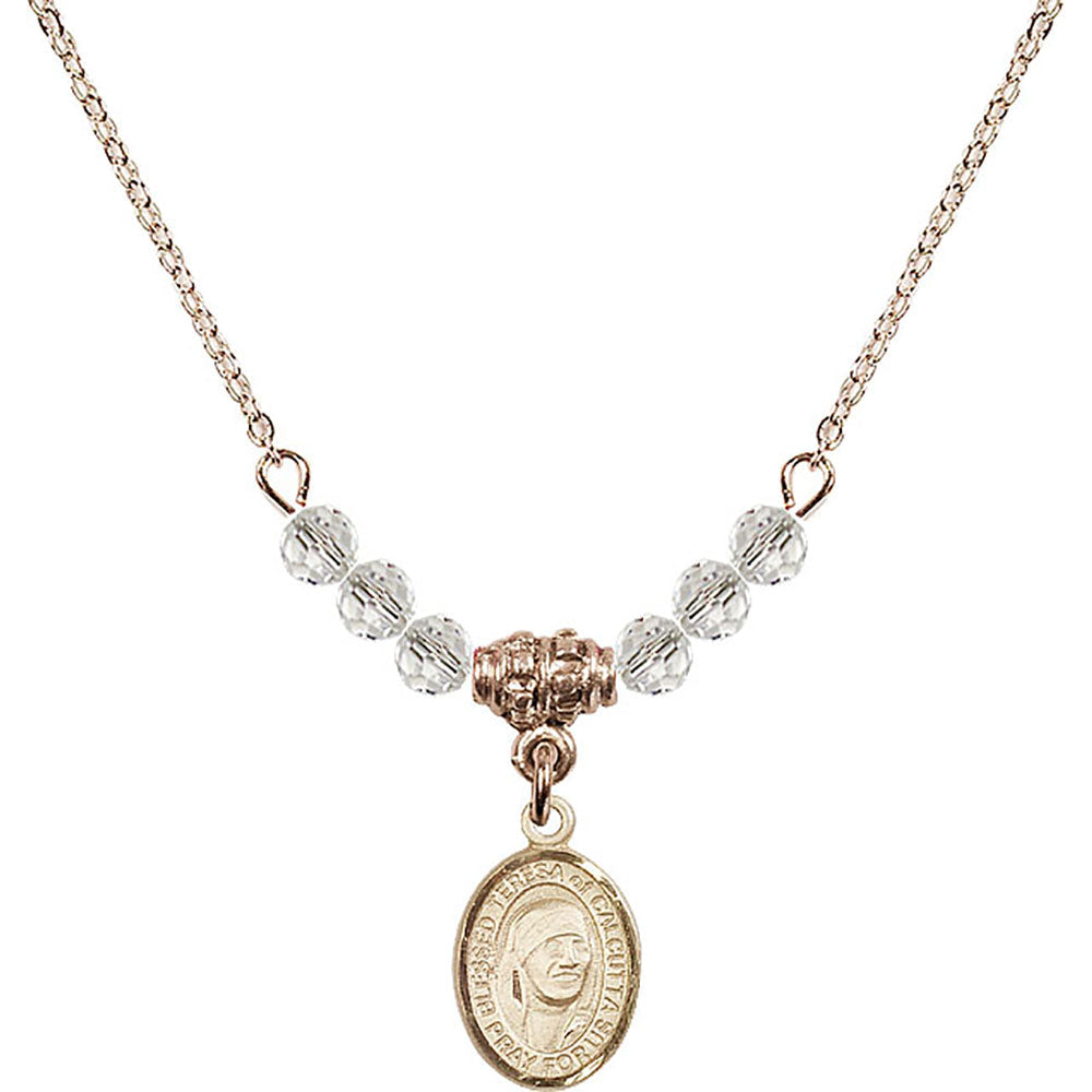 14kt Gold Filled Saint Teresa of Calcutta Birthstone Necklace with Crystal Beads - 9295