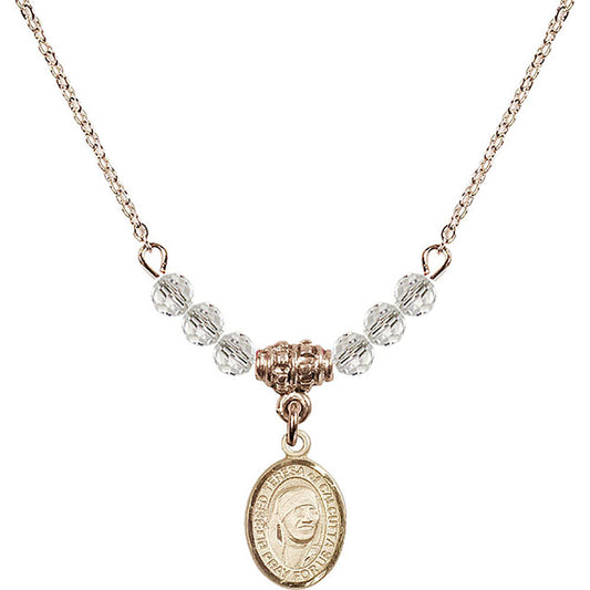 14kt Gold Filled Saint Teresa of Calcutta Birthstone Necklace with Crystal Beads - 9295