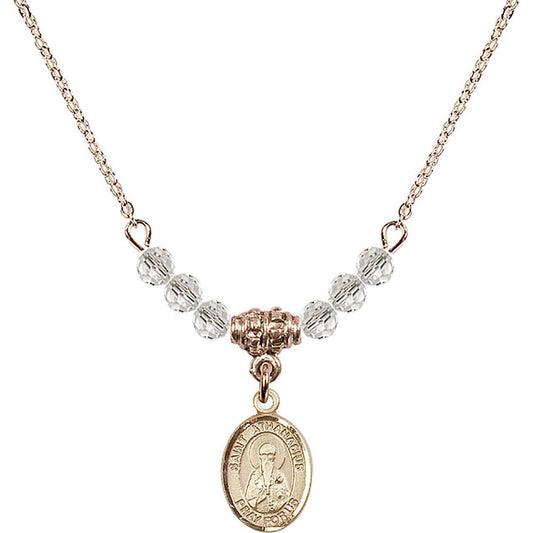 14kt Gold Filled Saint Athanasius Birthstone Necklace with Crystal Beads - 9296