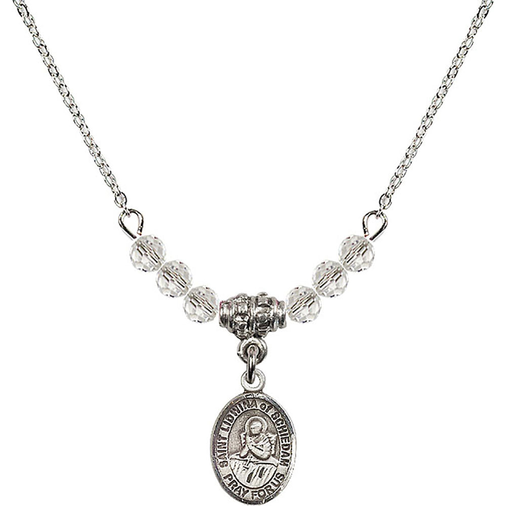 Sterling Silver Saint Lidwina of Schiedam Birthstone Necklace with Crystal Beads - 9297