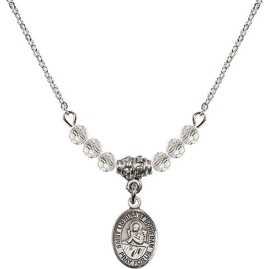Sterling Silver Saint Lidwina of Schiedam Birthstone Necklace with Crystal Beads - 9297