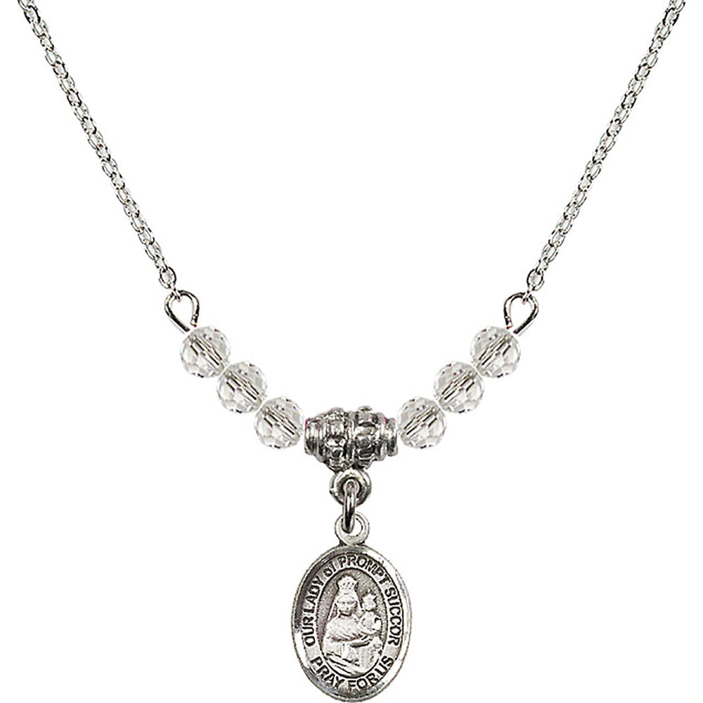 Sterling Silver Our Lady of Prompt Succor Birthstone Necklace with Crystal Beads - 9299