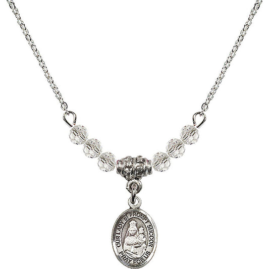 Sterling Silver Our Lady of Prompt Succor Birthstone Necklace with Crystal Beads - 9299