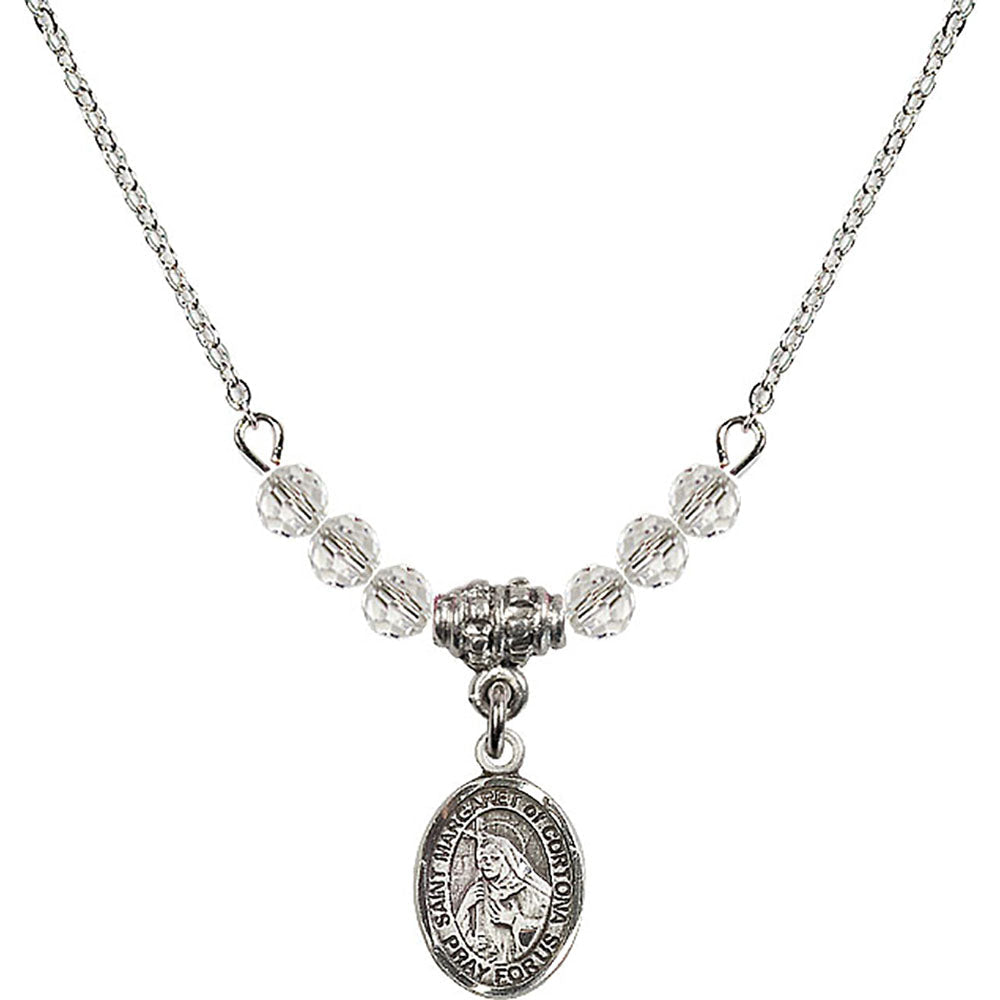Sterling Silver Saint Margaret of Cortona Birthstone Necklace with Crystal Beads - 9301