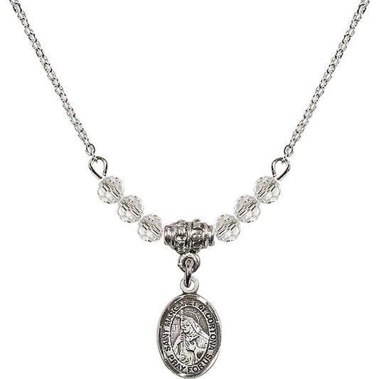Sterling Silver Saint Margaret of Cortona Birthstone Necklace with Crystal Beads - 9301