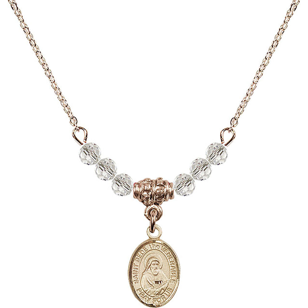 14kt Gold Filled Saint Bede the Venerable Birthstone Necklace with Crystal Beads - 9302
