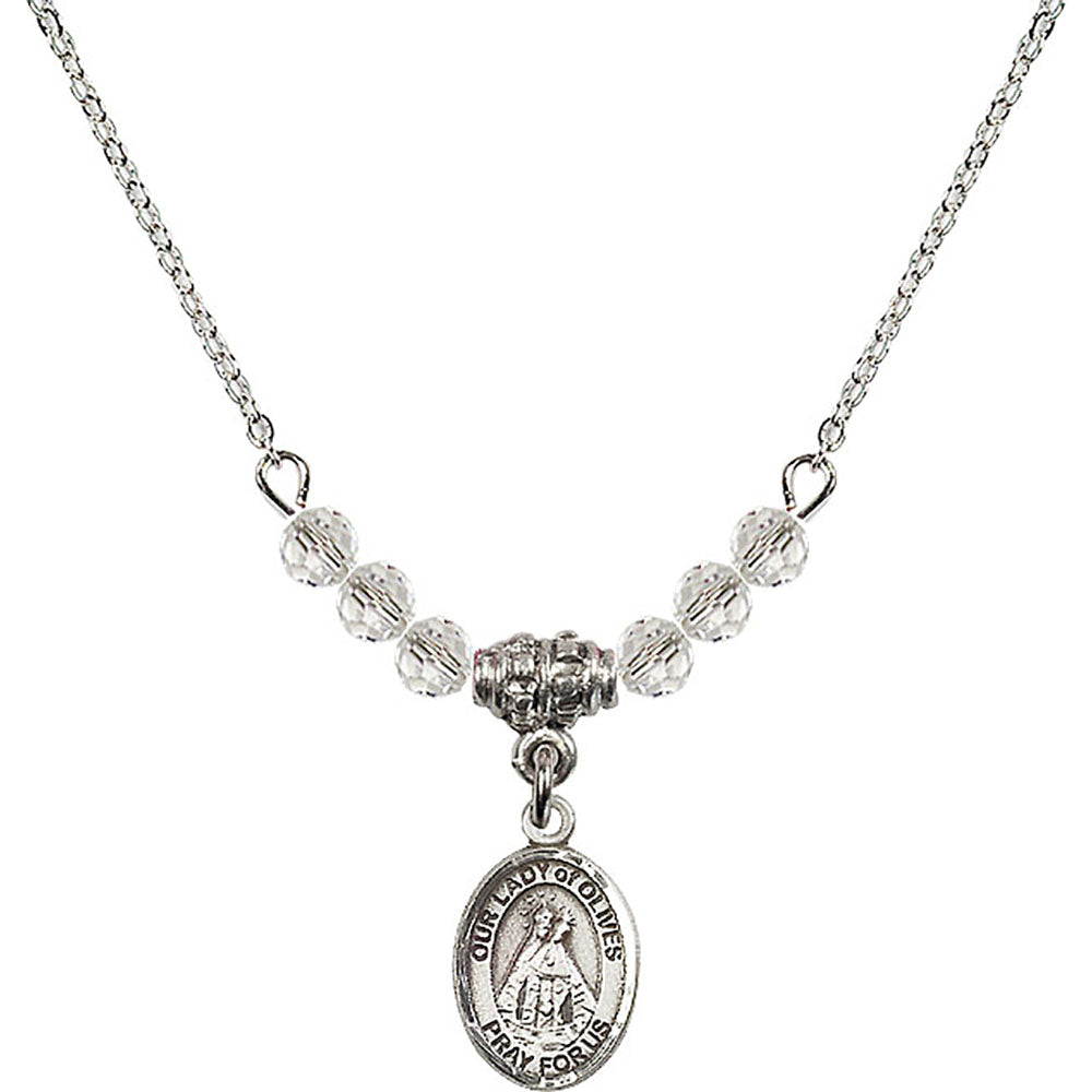 Sterling Silver Our Lady of Olives Birthstone Necklace with Crystal Beads - 9303