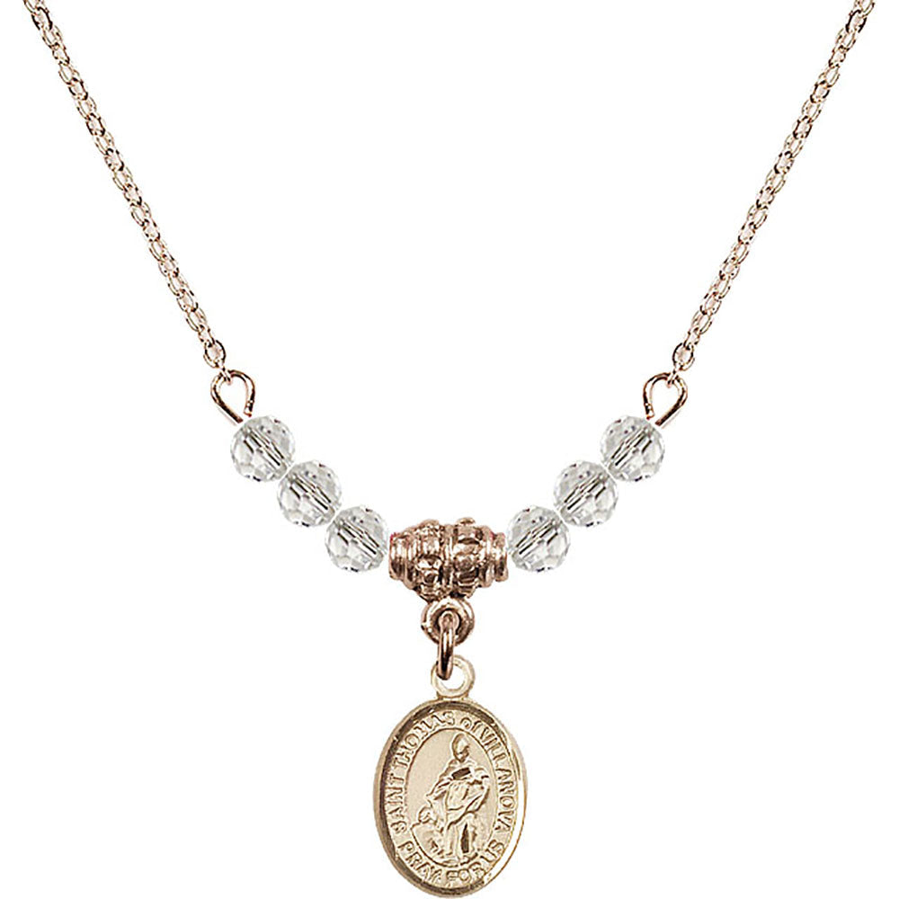 14kt Gold Filled Saint Thomas of Villanova Birthstone Necklace with Crystal Beads - 9304