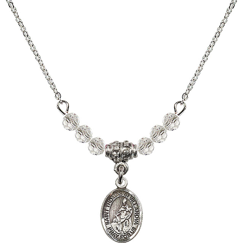 Sterling Silver Saint Thomas of Villanova Birthstone Necklace with Crystal Beads - 9304