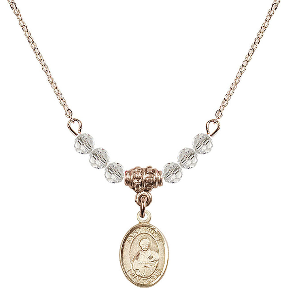 14kt Gold Filled Saint Pius X Birthstone Necklace with Crystal Beads - 9305