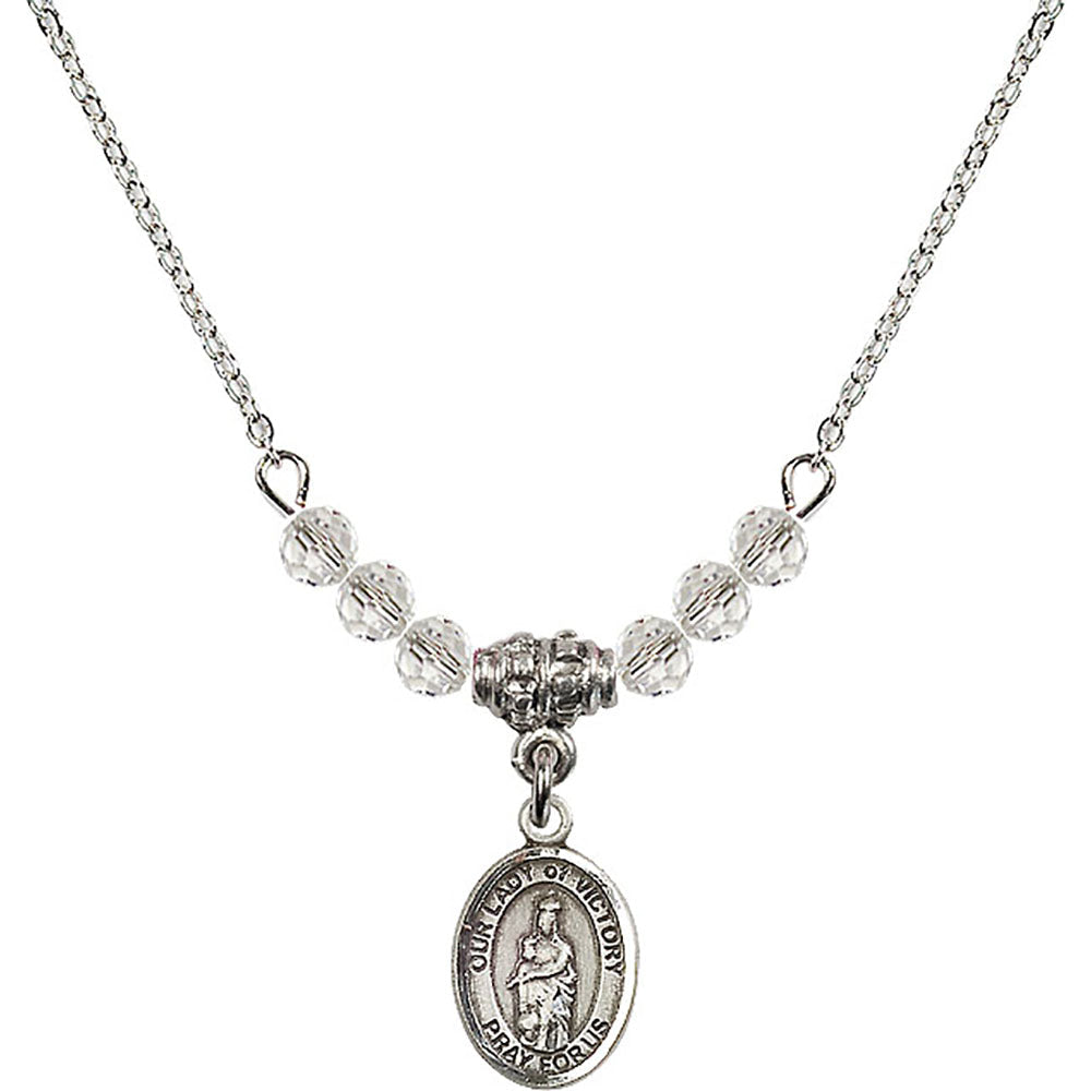 Sterling Silver Our Lady of Victory Birthstone Necklace with Crystal Beads - 9306