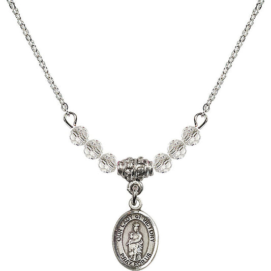 Sterling Silver Our Lady of Victory Birthstone Necklace with Crystal Beads - 9306