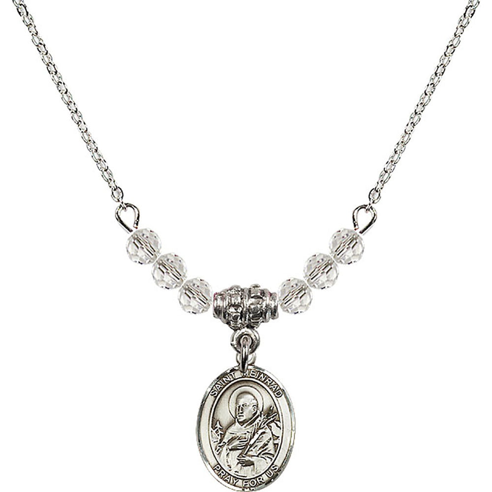 Sterling Silver Saint Meinrad of Einsiedeln Birthstone Necklace with Crystal Beads - 9307