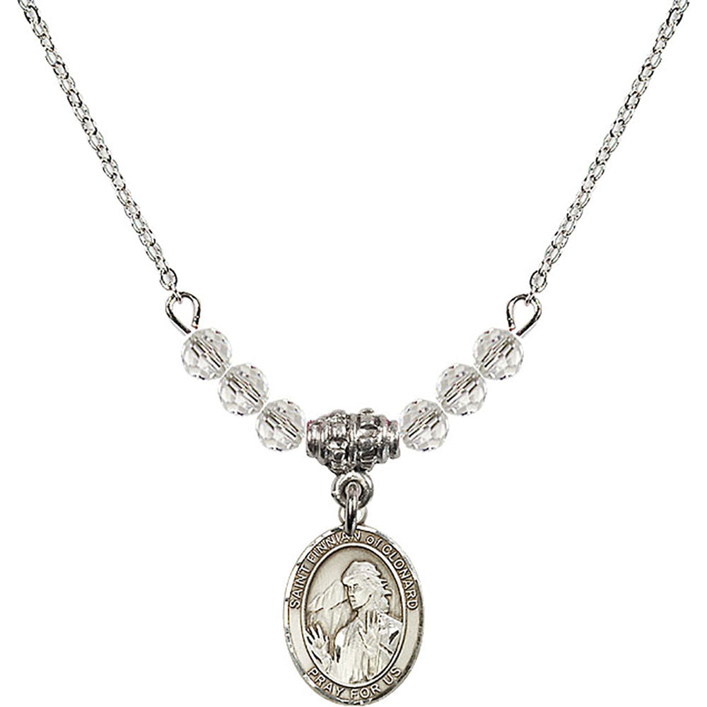 Sterling Silver Saint Finnian of Clonard Birthstone Necklace with Crystal Beads - 9308