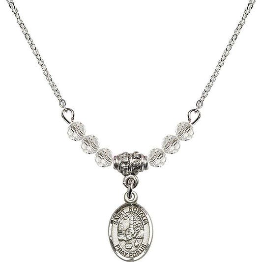 Sterling Silver Saint Rosalia Birthstone Necklace with Crystal Beads - 9309