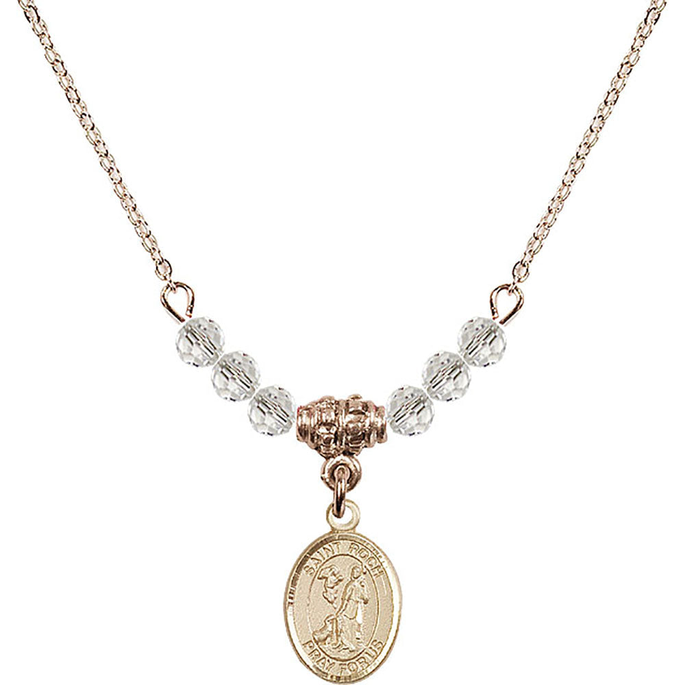 14kt Gold Filled Saint Roch Birthstone Necklace with Crystal Beads - 9310