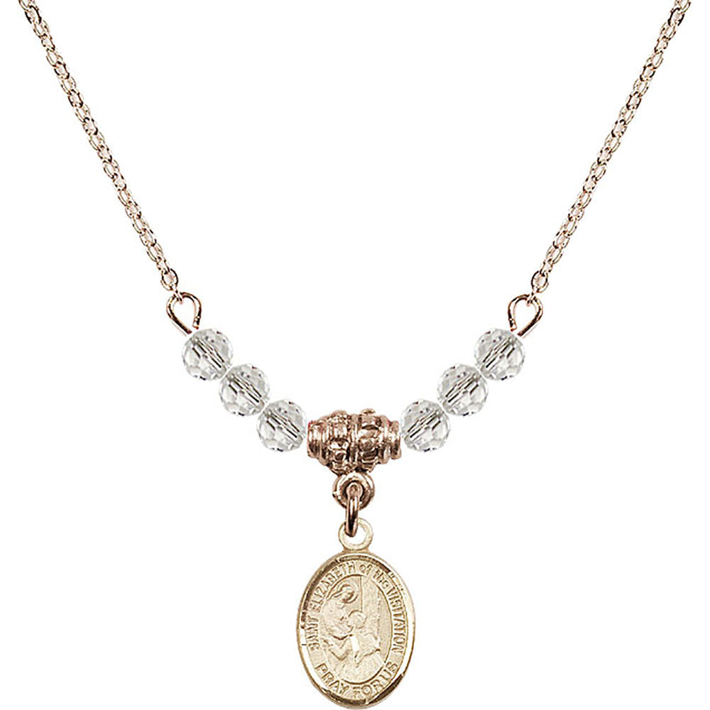 14kt Gold Filled Saint Elizabeth of the Visitation Birthstone Necklace with Crystal Beads - 9311