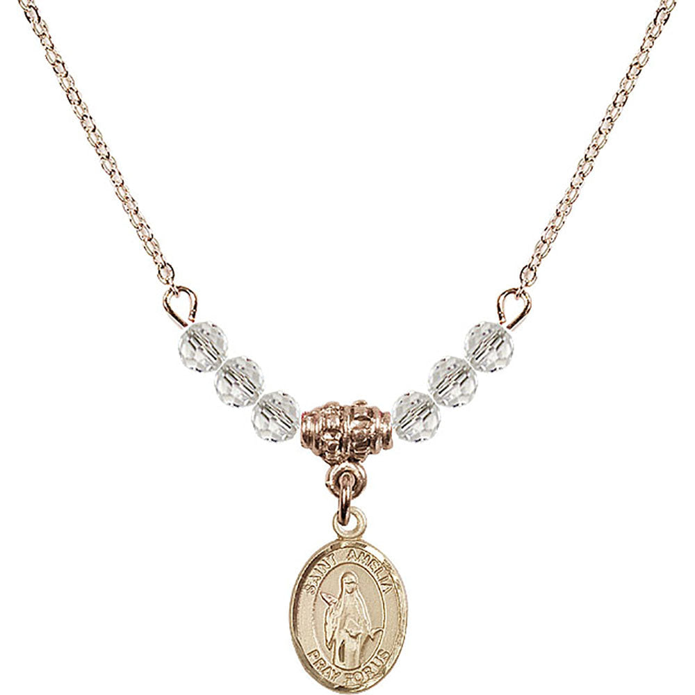 14kt Gold Filled Saint Amelia Birthstone Necklace with Crystal Beads - 9313