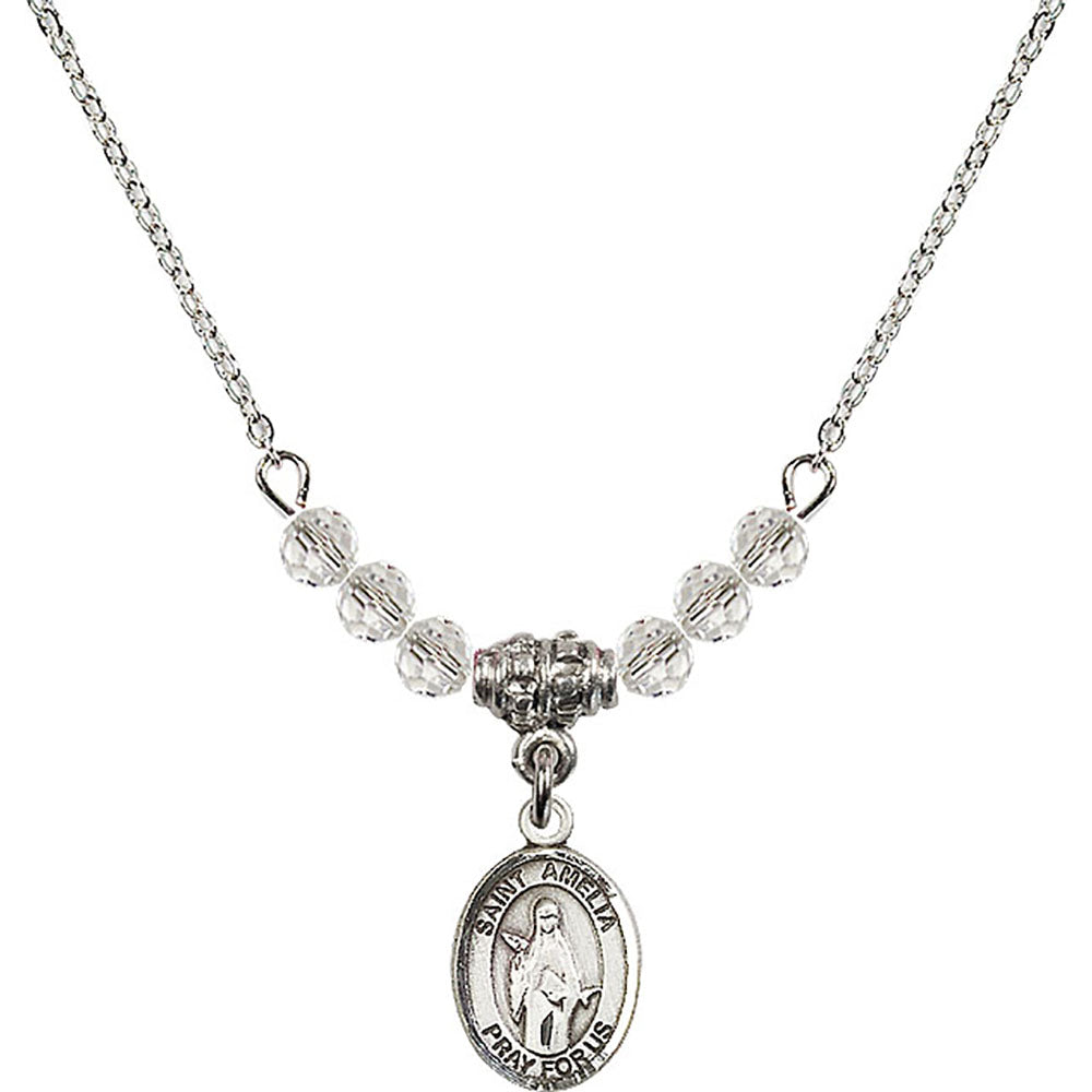 Sterling Silver Saint Amelia Birthstone Necklace with Crystal Beads - 9313