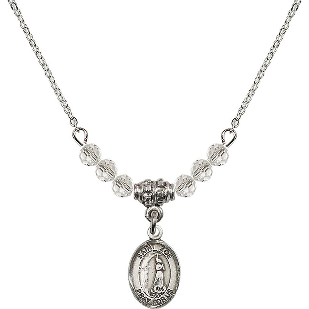 Sterling Silver Saint Zoe of Rome Birthstone Necklace with Crystal Beads - 9314