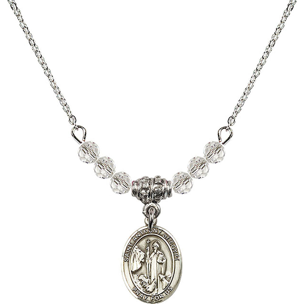 Sterling Silver Saint Anthony of Egypt Birthstone Necklace with Crystal Beads - 9317