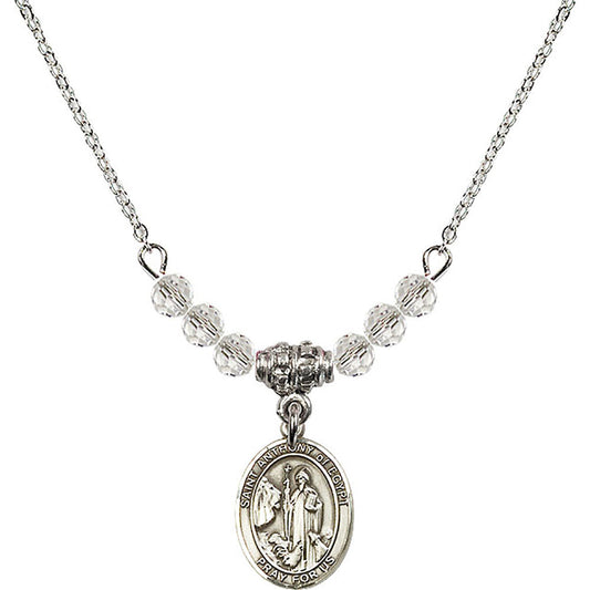 Sterling Silver Saint Anthony of Egypt Birthstone Necklace with Crystal Beads - 9317
