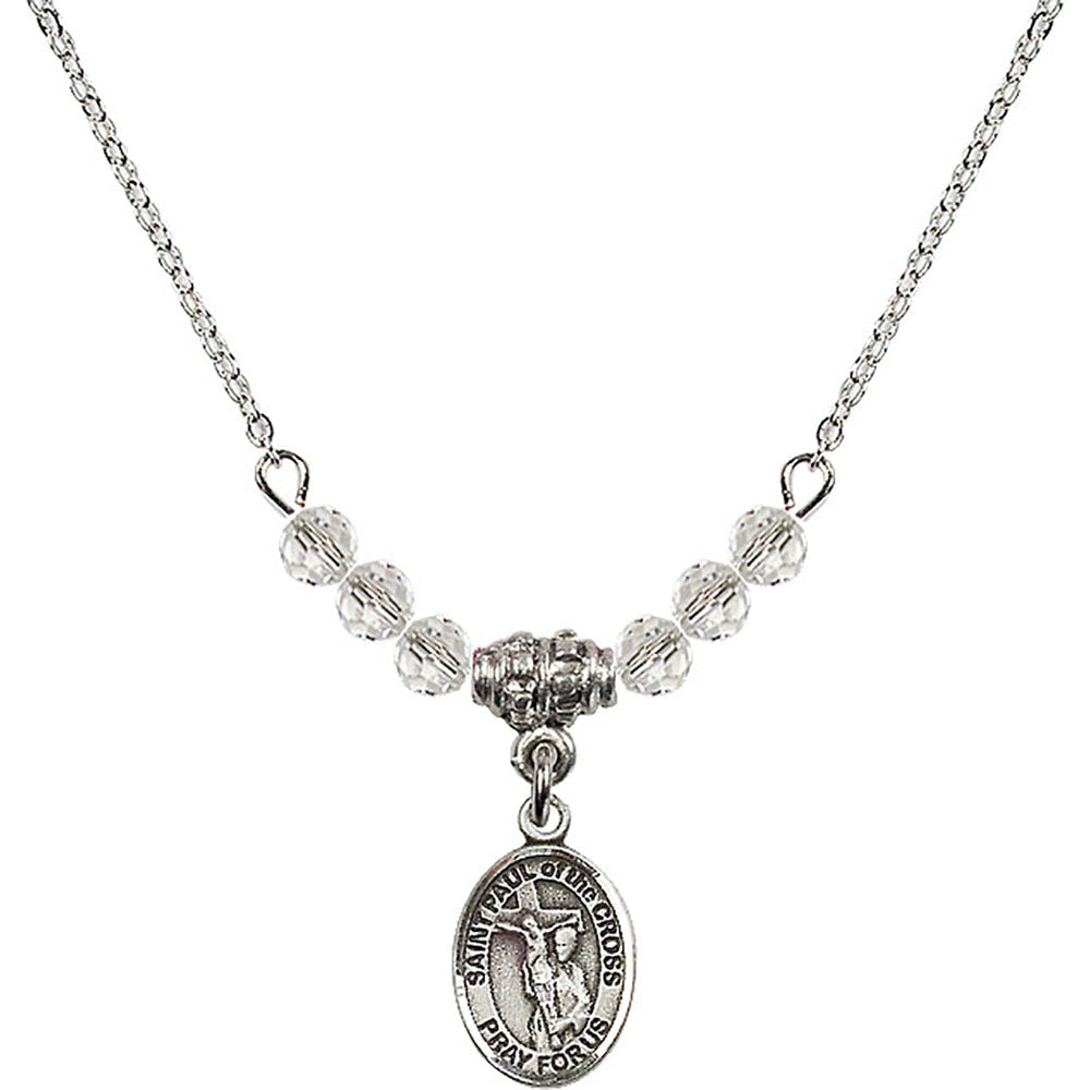 Sterling Silver Saint Paul of the Cross Birthstone Necklace with Crystal Beads - 9318