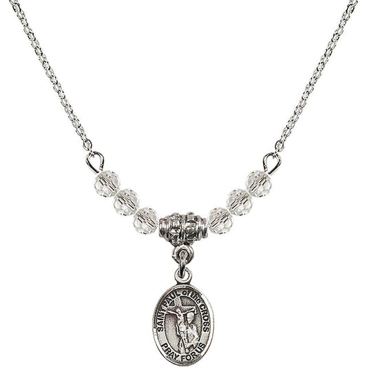 Sterling Silver Saint Paul of the Cross Birthstone Necklace with Crystal Beads - 9318