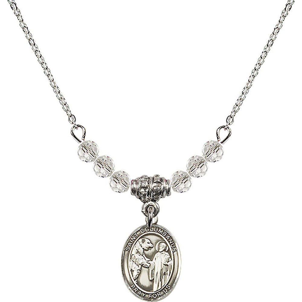 Sterling Silver Saint Columbanus Birthstone Necklace with Crystal Beads - 9321