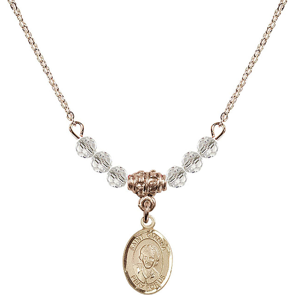 14kt Gold Filled Saint Gianna Beretta Molla Birthstone Necklace with Crystal Beads - 9322