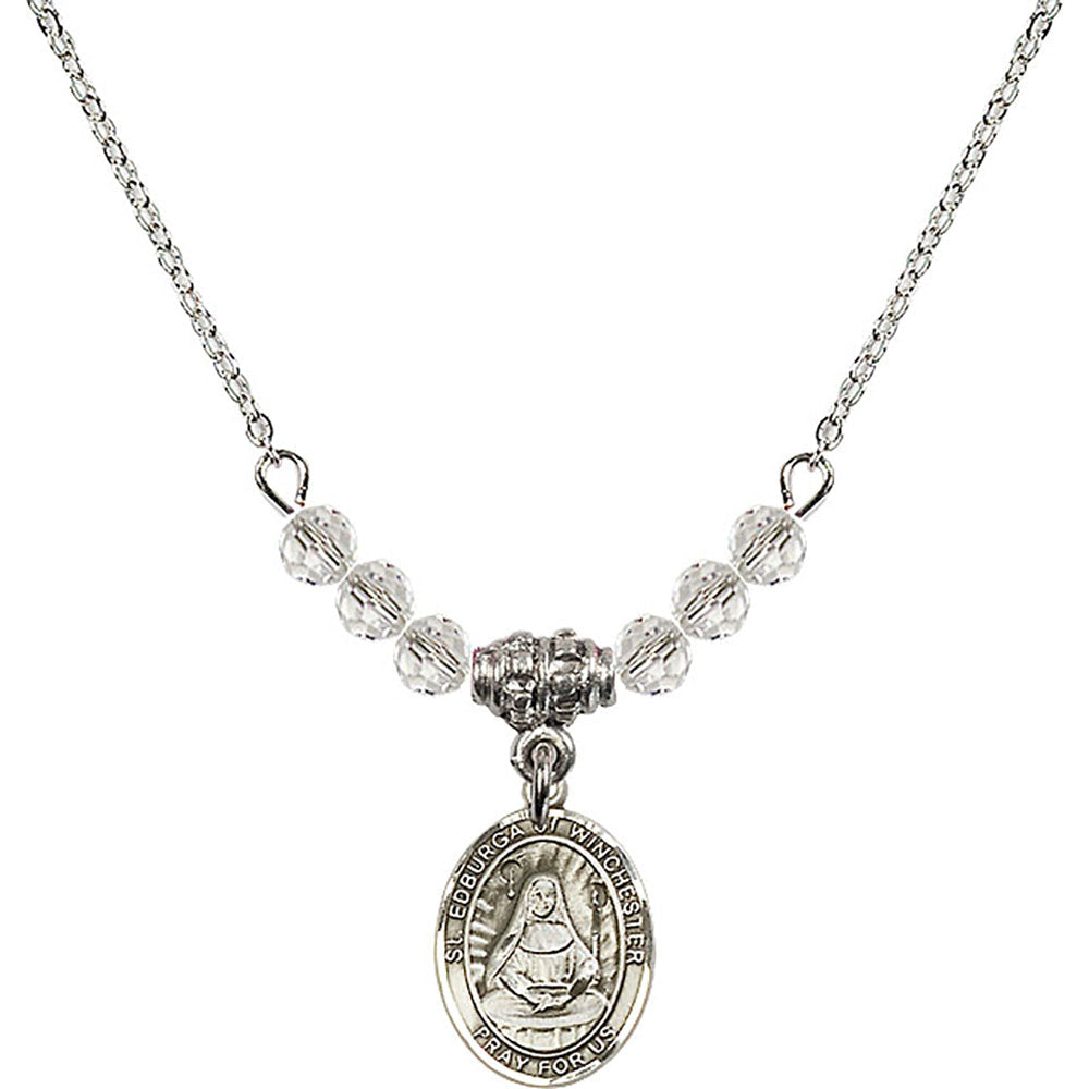 Sterling Silver Saint Edburga of Winchester Birthstone Necklace with Crystal Beads - 9324