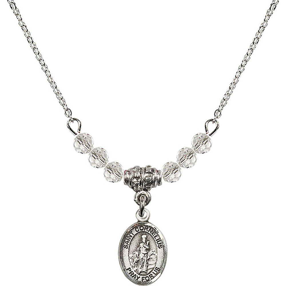 Sterling Silver Saint Cornelius Birthstone Necklace with Crystal Beads - 9325