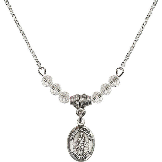 Sterling Silver Saint Cornelius Birthstone Necklace with Crystal Beads - 9325
