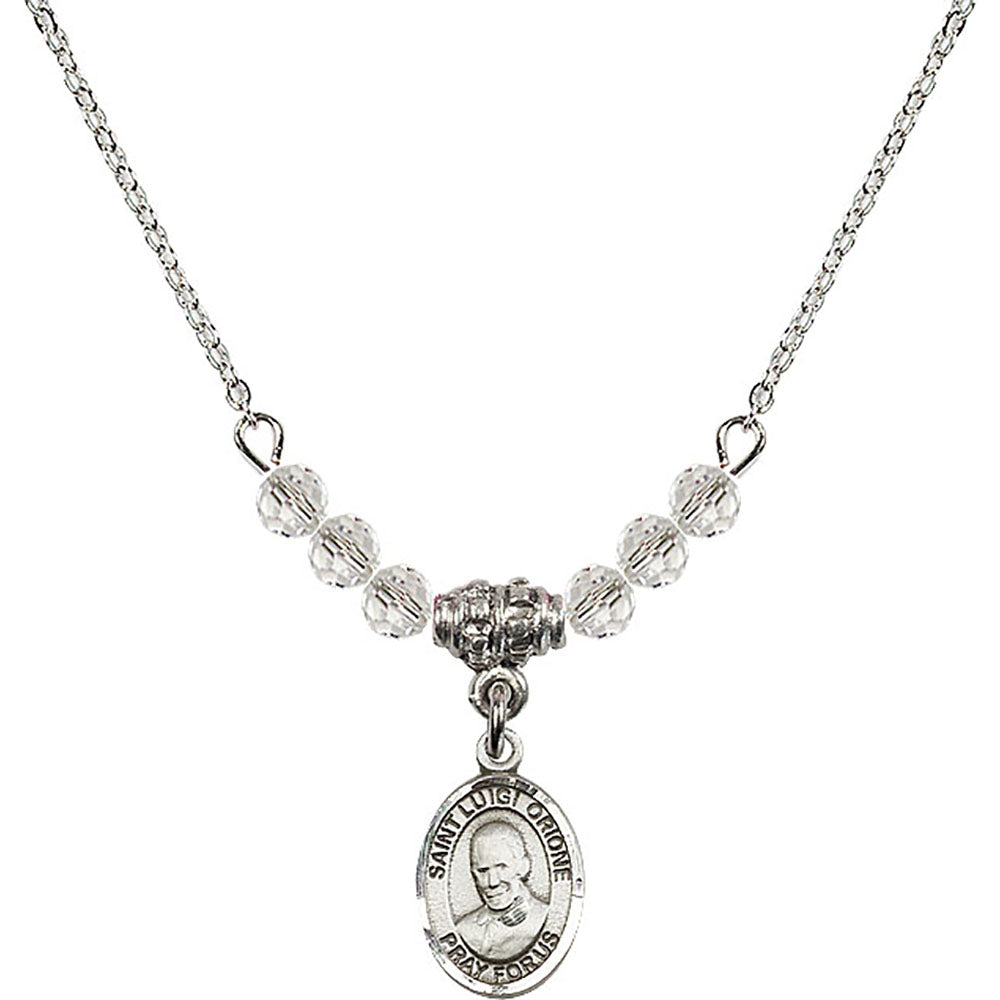 Sterling Silver Saint Luigi Orione Birthstone Necklace with Crystal Beads - 9326
