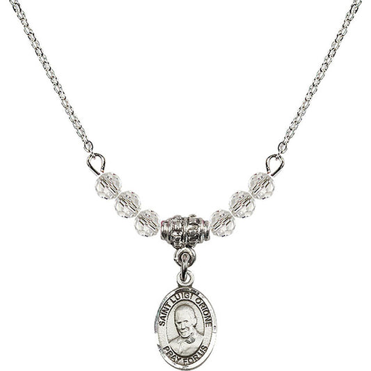 Sterling Silver Saint Luigi Orione Birthstone Necklace with Crystal Beads - 9326