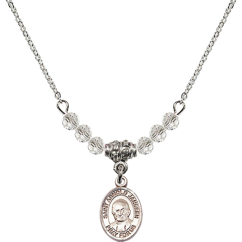 Sterling Silver Saint Arnold Janssen Birthstone Necklace with Crystal Beads - 9328