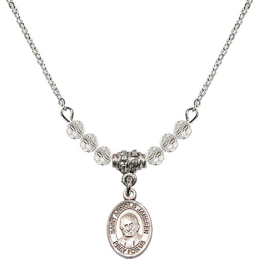 Sterling Silver Saint Arnold Janssen Birthstone Necklace with Crystal Beads - 9328