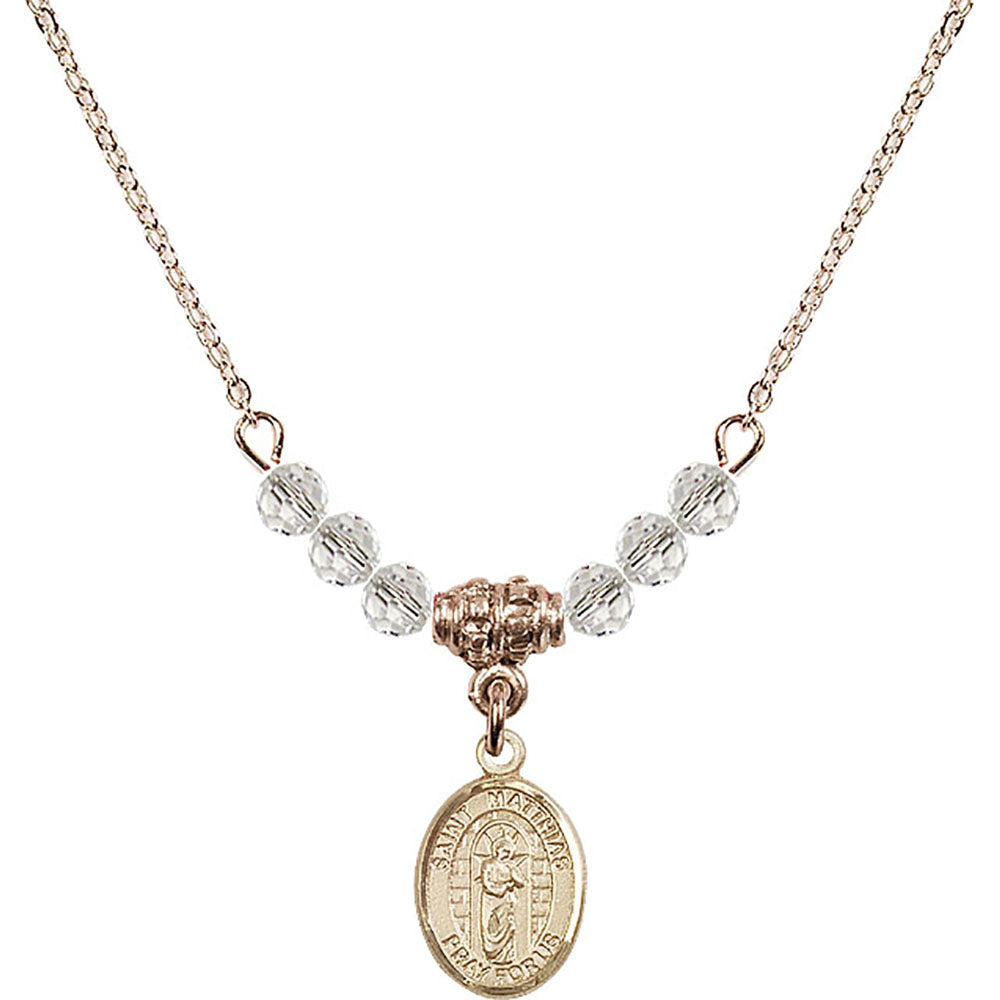 14kt Gold Filled Saint Matthias the Apostle Birthstone Necklace with Crystal Beads - 9331