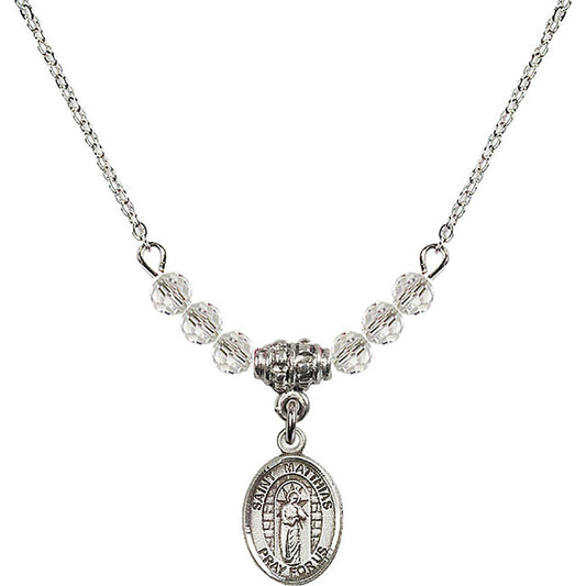 Sterling Silver Saint Matthias the Apostle Birthstone Necklace with Crystal Beads - 9331