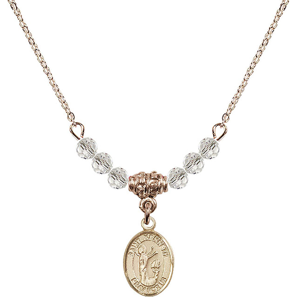 14kt Gold Filled Saint Kenneth Birthstone Necklace with Crystal Beads - 9332