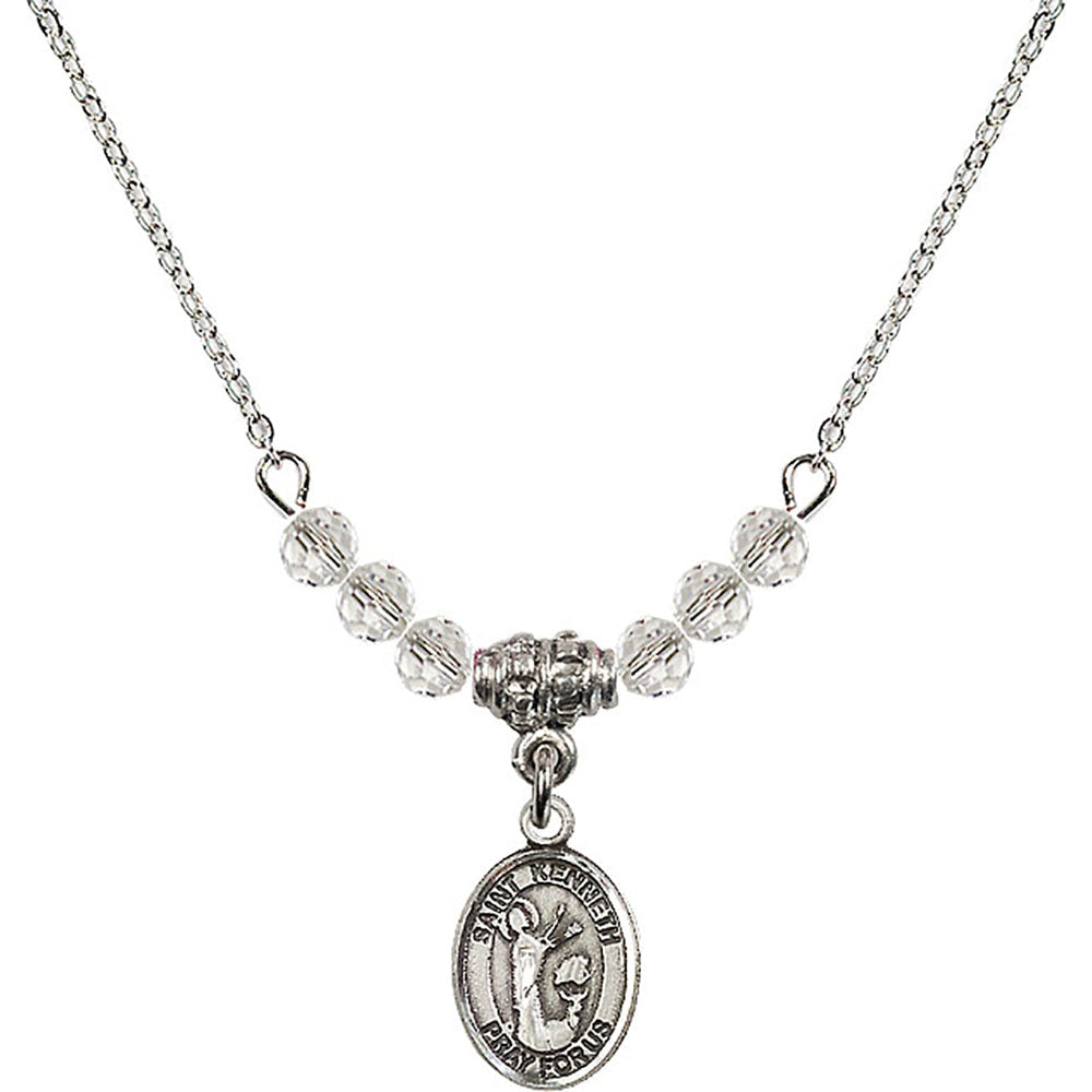 Sterling Silver Saint Kenneth Birthstone Necklace with Crystal Beads - 9332