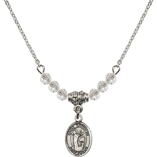 Sterling Silver Saint Kenneth Birthstone Necklace with Crystal Beads - 9332