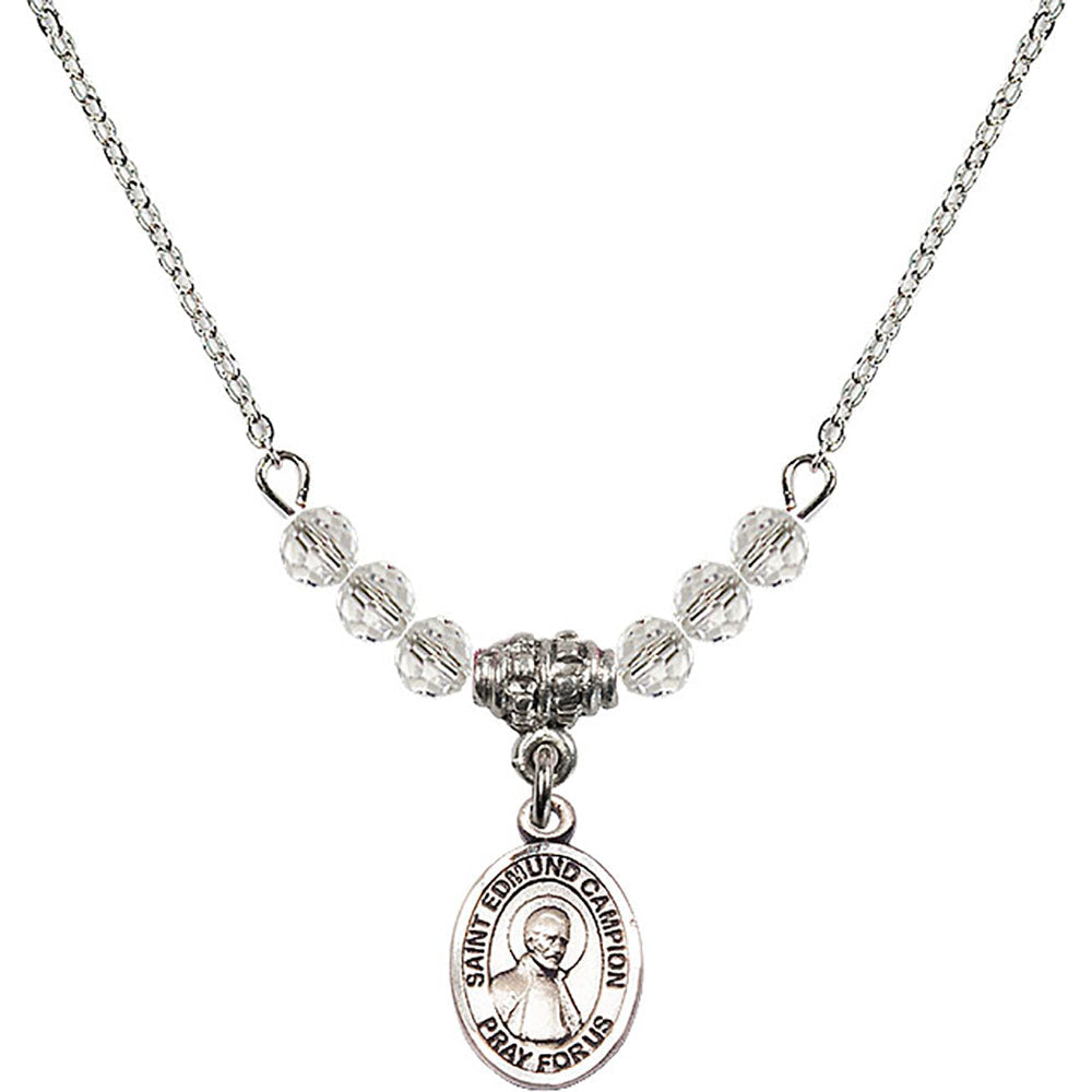 Sterling Silver Saint Edmund Campion Birthstone Necklace with Crystal Beads - 9333