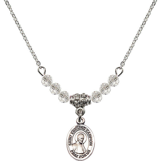 Sterling Silver Saint Edmund Campion Birthstone Necklace with Crystal Beads - 9333
